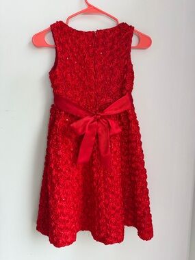 Rare Editions Red Rosette Dress with Satin Waist Bow
